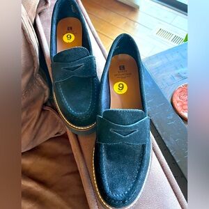 Black Suede Lug Sole Loafers